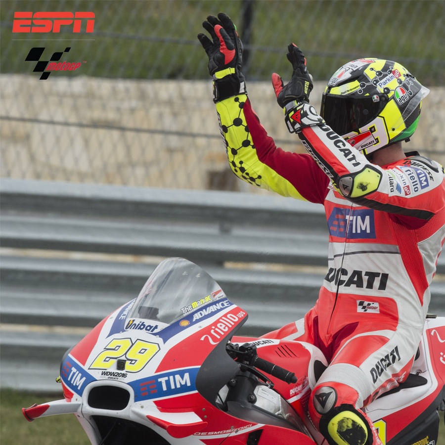 MotoGP_ESPN's tweet photo. Andrea Iannone quiere retomar en el #MOTOGPxESPN de Le Mans la senda de trabajo que lo llevó al podio en Austin. https://t.co/4RzsUVI2Th