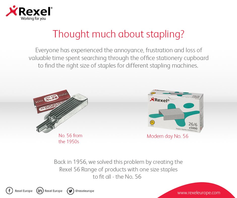 rexeleurope's tweet image. Thought much about #stapling? We introduced one-size-fits-all staples called No.56 for use with #Rexel56 Range