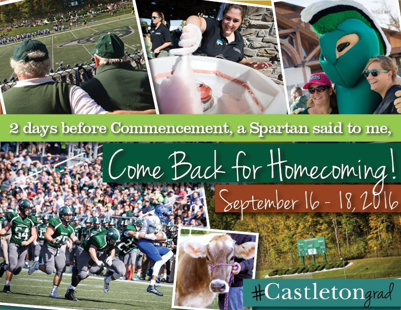 🎶2 days before Commencement, Spartan said to me, come back for Homecoming!🎶 #CastletonGrad  bit.ly/1WKYoYs
