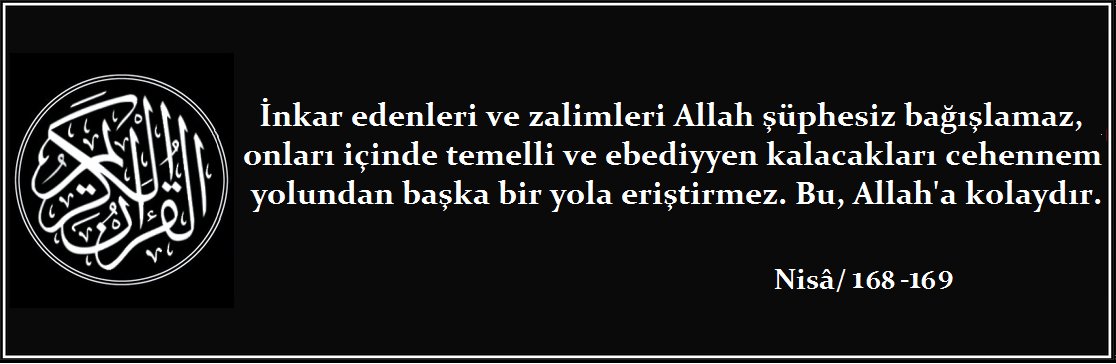 KuranAyet's tweet photo. İnkar edenleri ve zalimleri Allah şüphesiz bağışlamaz,
onları içinde temelli ve ebediyyen kalacakları cehennem... https://t.co/nnUYMcQ9nR