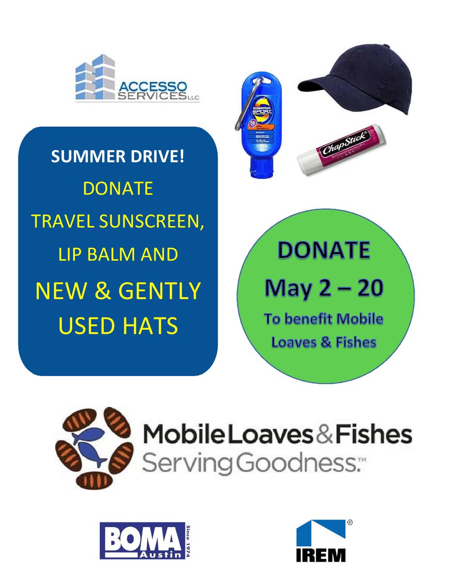 7700Parmer's tweet photo. Tomorrow - look for the collection boxes in the main lobbies! Collecting sunscreen, lip balm and new/used hats! https://t.co/uM6gMrIy2F