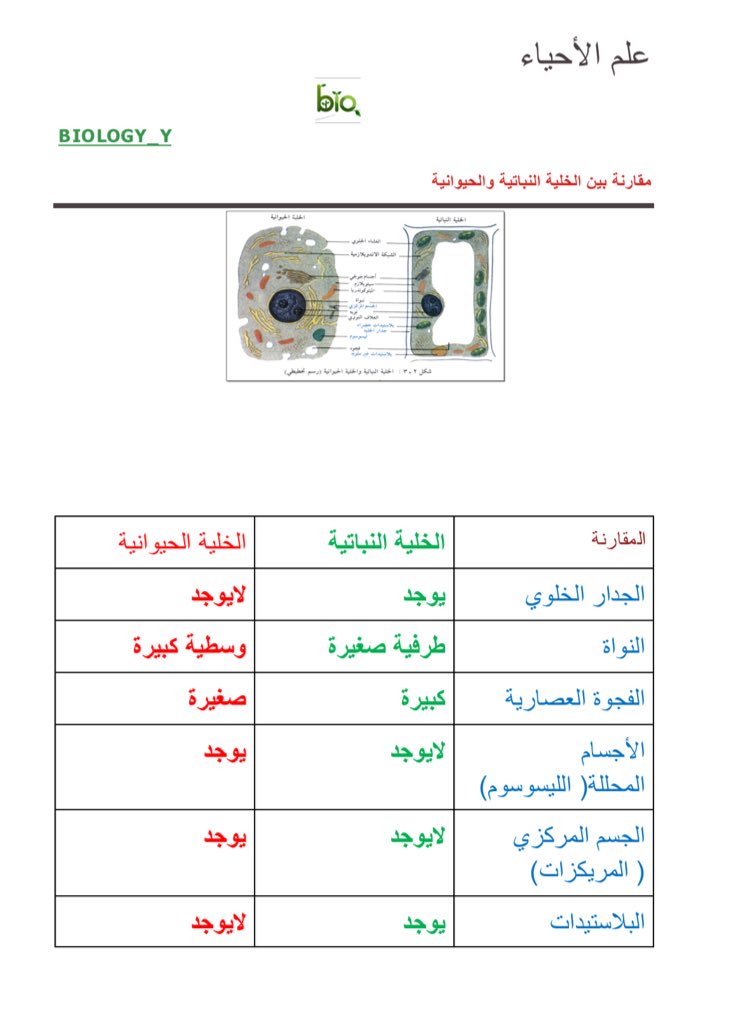 الاختلاف بين الخلية النباتية والحيوانية