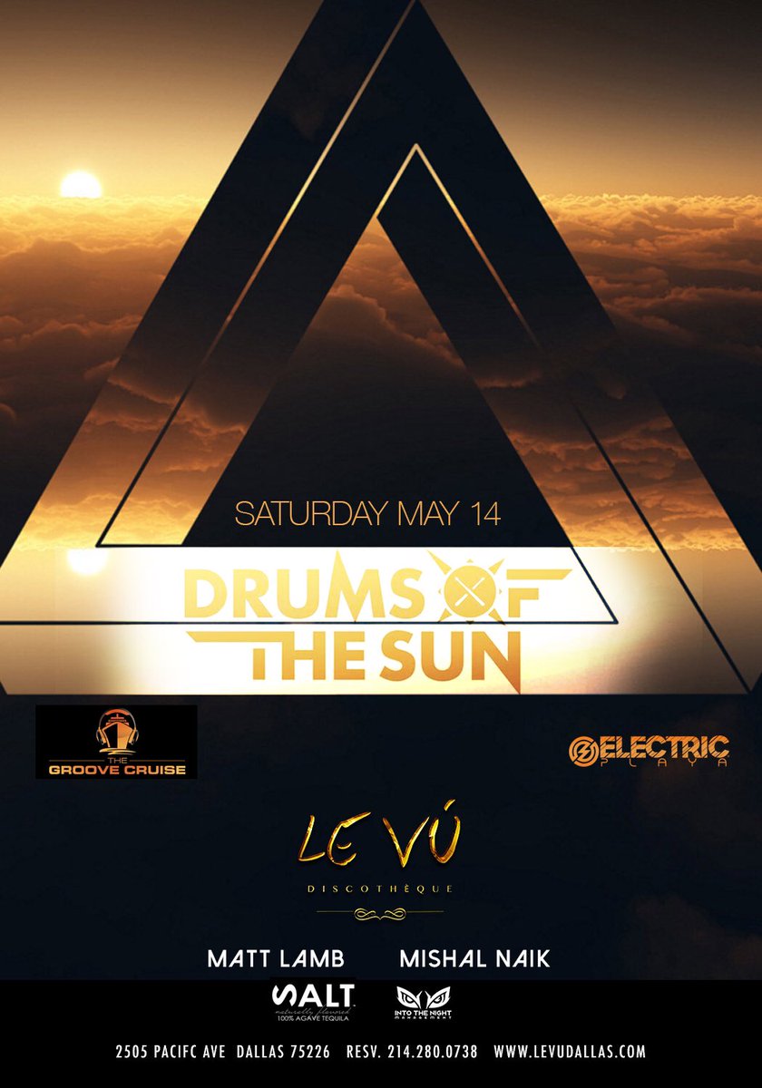 <a href="/Drumsofthesun/">Drums Of The Sun</a> at Saturday may 14th presented by <a href="/ElectricPlaya/">Electric Playa</a>  and <a href="/SALTTequila/">SALT ™</a>.. <a href="/jessixcouture/">Jessi Couture</a> <a href="/electroinnov8rs/">Electro Innovators</a>