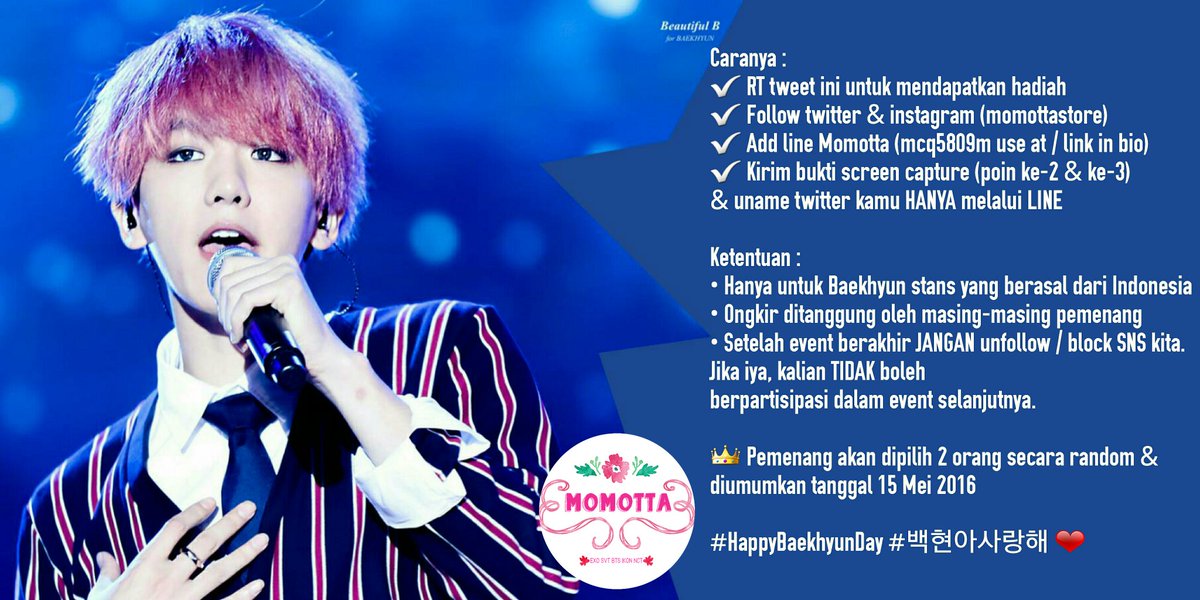 MomottaStore's tweet photo. 2nd RT Event -- #Baekhyun l'étoile 🌟

• ONLY for INA Baekhyun Stans
• READ all rules on the pic

#HappyBaekhyunDay https://t.co/2ioSTp8cqu