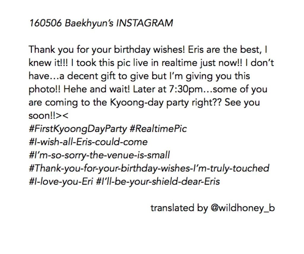 ByunBaekhyunID's tweet photo. [BAEKSTAGRAM] 160506 A beautiful present from B for aeri.. Thankyou appa! #HappyBaekhyunDay
trans by wildhoney_b https://t.co/uJF1n442Jv