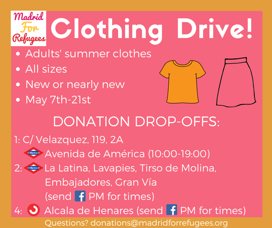 Madrid4Refugees's tweet photo. Lanzamos una campaña de donación de ROPA (verano) para #refugiados en #Madrid! Ayúdanos y RT https://t.co/u0MnTUZvQ1 https://t.co/2FFLBRi143