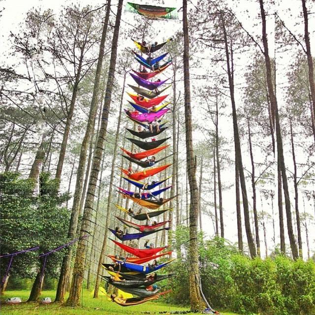 hikingsociety's tweet photo. THE WORLDS TALLEST HAMMOCK TOWER, Bandung Indonesia. Photo by @raisarhmh. Exploring life! #wanderlust #explore #hike https://t.co/nde7G6E6Yp
