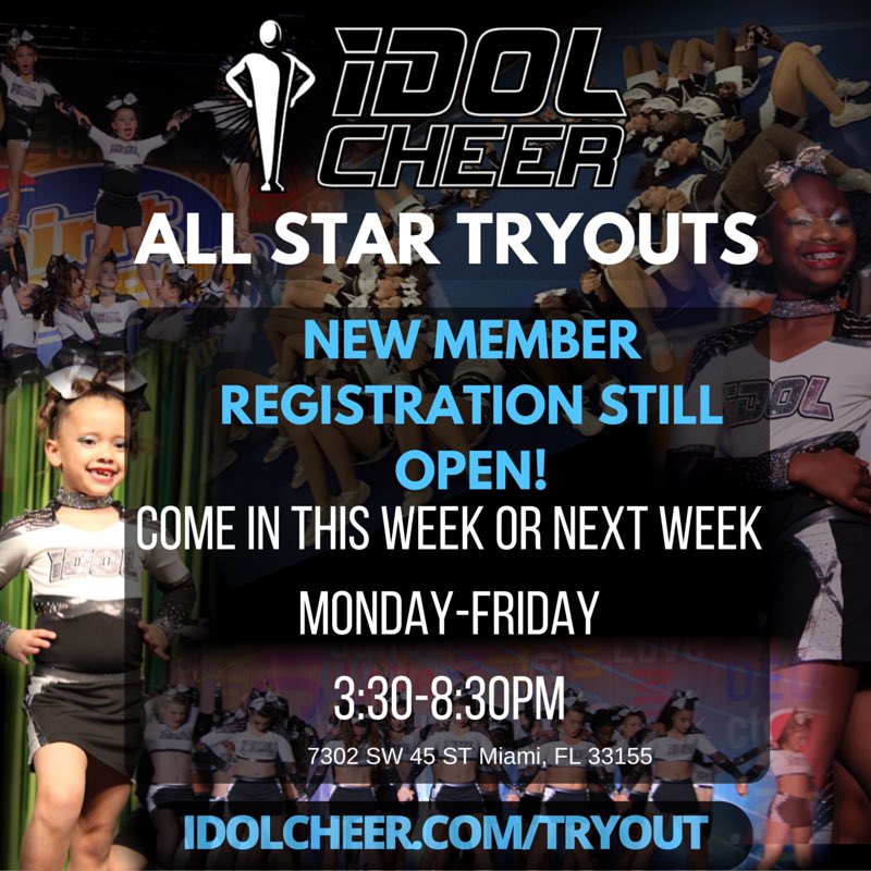 IDOLcheer's tweet photo. New athletes! There is still time to register! Come in this week or next week from 3:30-8:30pm. Join our #IDOLFamily https://t.co/0R7yao9uRS