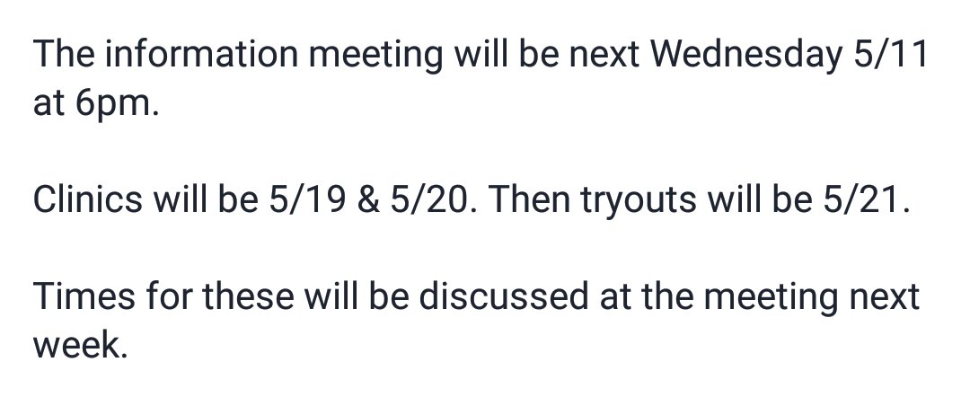 TRYOUT INFORMATION: