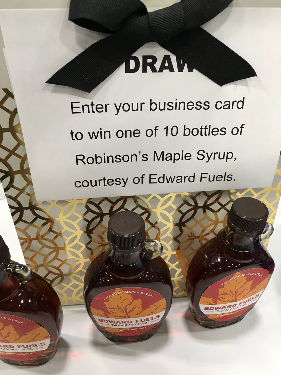 huronchamber's tweet photo. @RobinsonsMaple syrup specially labelled for @EdwardFuels1 a draw prize at #OSUM conference in #Goderich. https://t.co/yR6Zsd1riV