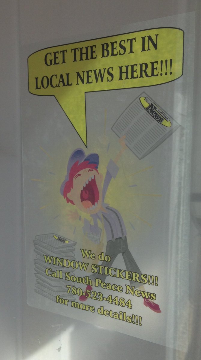 SouthPeaceNews's tweet photo. EXTRA EXTRA READ ALL ABOUT IT! South Peace News now offers IN-HOUSE WINDOW STICKER PRINTING! Call Jen at 17805234484 https://t.co/w5fZtrCFMJ