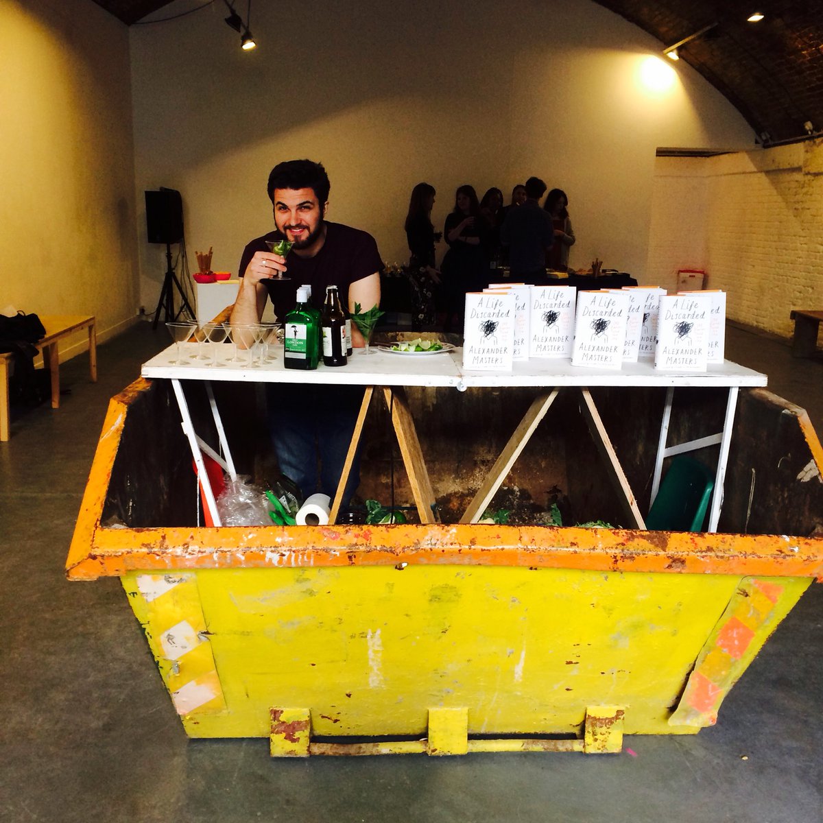 Looking forward to the launch of Alexander Master's brilliant #ALifeDiscarded - everything ready - even the skip bar