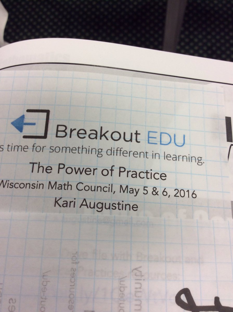 TLBeeman's tweet photo. We escaped! #BreakoutEDU #WMCC2016 #MathematicsInAction https://t.co/IaPJkWN0yY