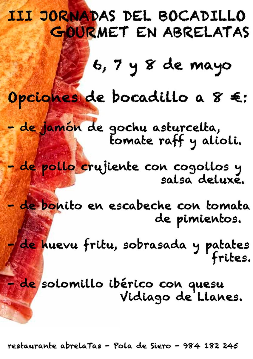 ochodiasweb's tweet photo. Este finde, jornadas del bocadillo gourmet en @abrelaTTas, La Pola #Siero. Info: https://t.co/MqFPDorFdF https://t.co/8DamNole1n