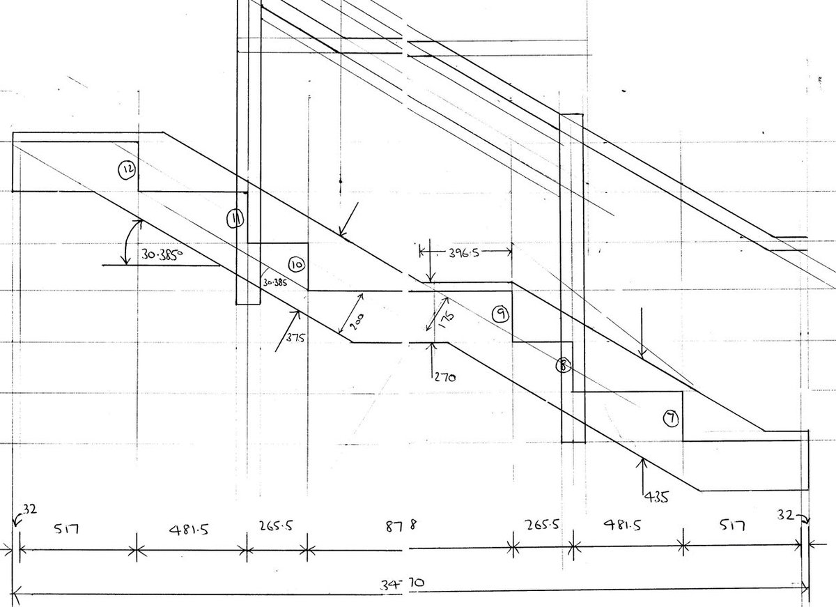 simplystairs's tweet photo. Tip: a 1:10 scale #linedrawing; an invaluable aid to #stairbuilding. Built this stair for a south London house 1998. https://t.co/d0mrXlkgHV