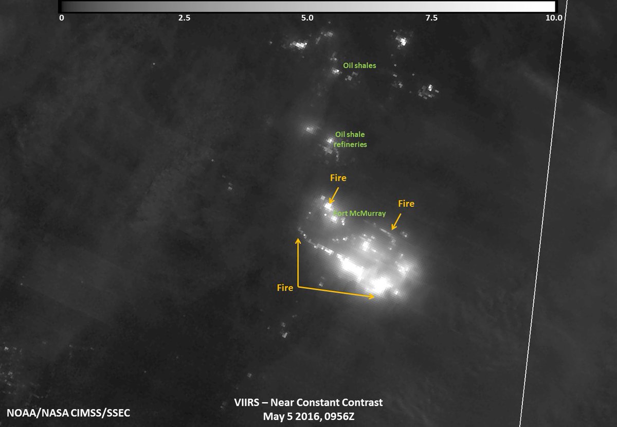 Incredible @NASA imagery showing the #ymmfire from space at night. #Ymm #albertafire
