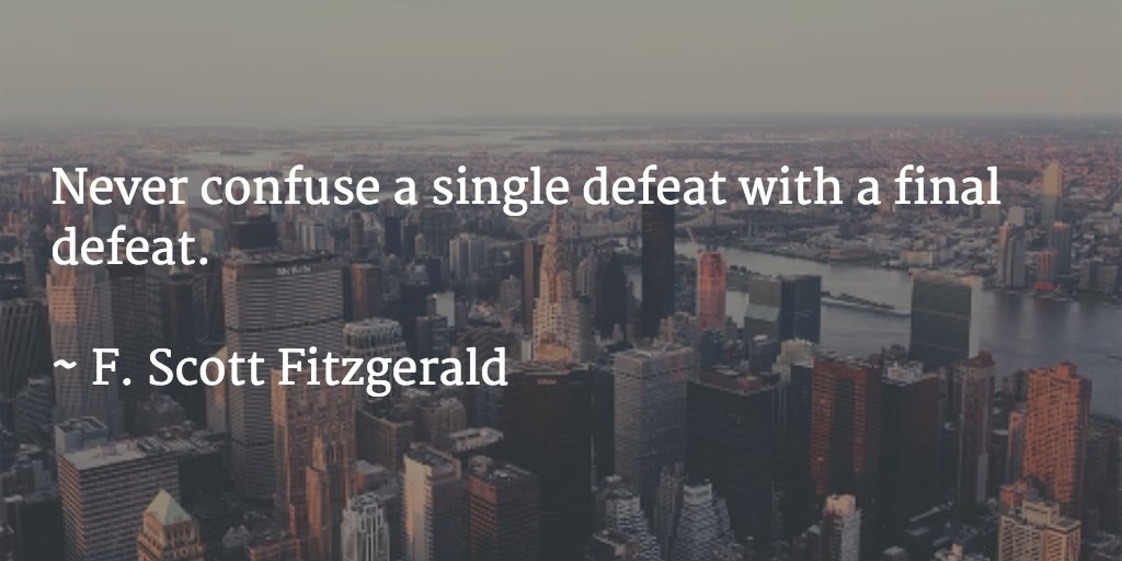 susanjmcintire's tweet photo. Never confuse a single defeat with a final defeat. ~ F. Scott Fitzgerald
#writer #amwriting https://t.co/HSWw0J1dHb