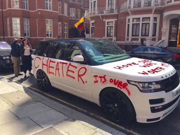 wikileaks's tweet photo. Expensive car accross from Ecuadorian embassy in London yesterday https://t.co/SQnpmcEr2w