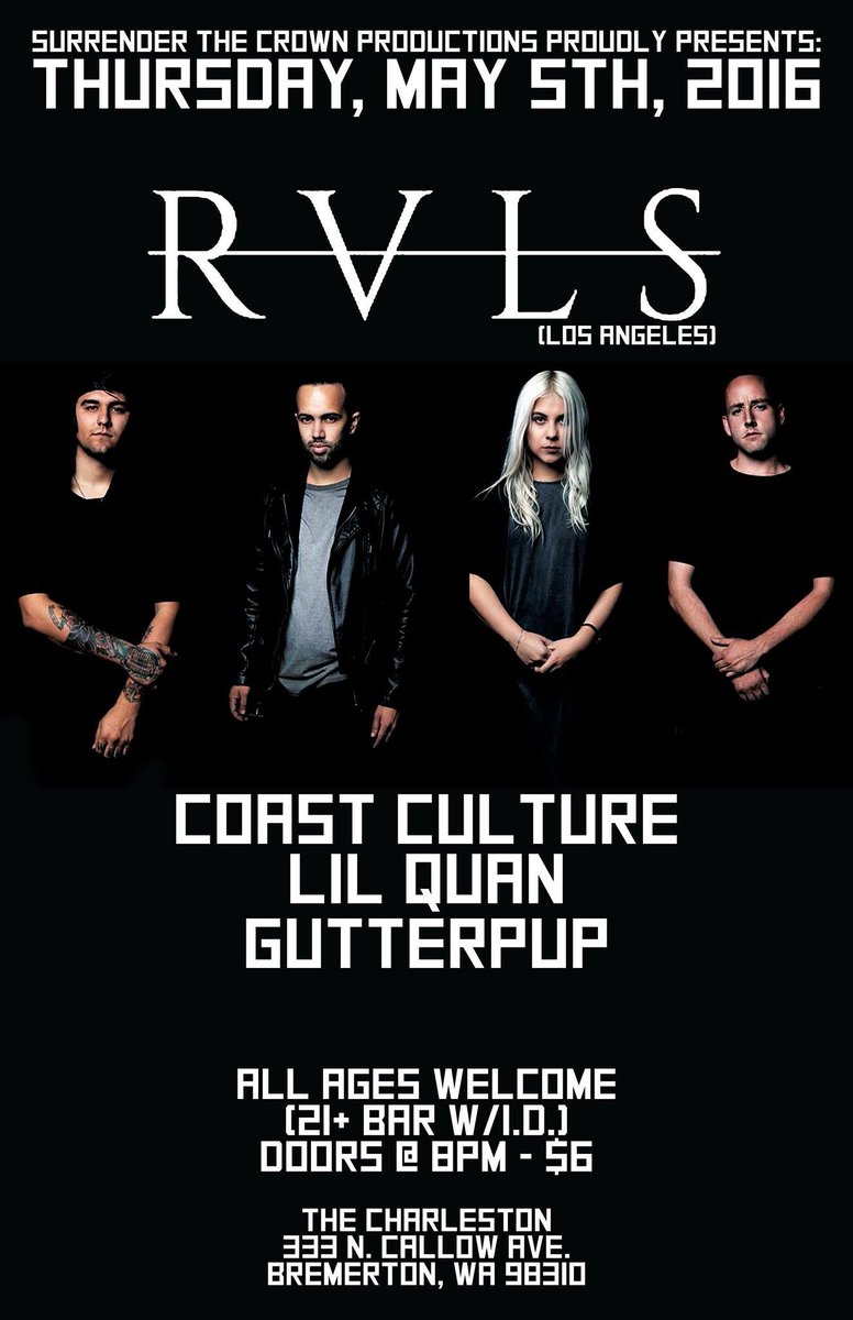 Tonight at The Charleston!  <a href="/WeAreRVLS/">R I V A L S🦋😈</a> <a href="/coastcultureWA/">Coast Culture</a> <a href="/lilquanmusic/">Jay·S</a> &amp; Gutterpup!  Doors @ 8pm - $6!