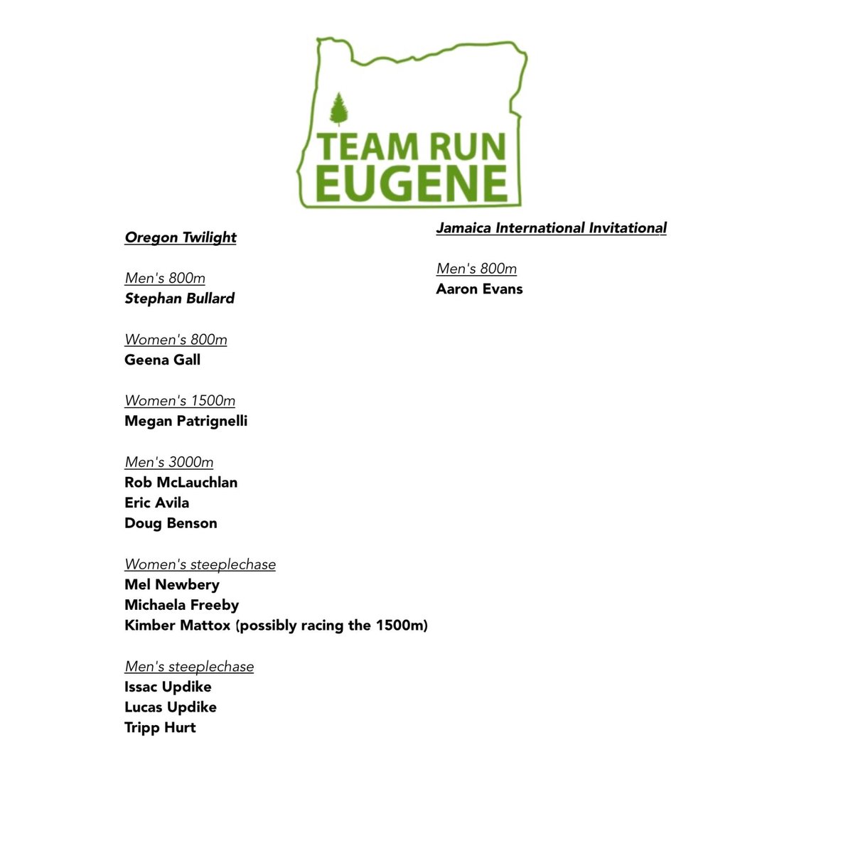 teamruneugene's tweet photo. Come support us! TRE will be racing around Hayward Field tomorrow, meet info: https://t.co/Yrx7reOQfA https://t.co/bkcjBxPe6K