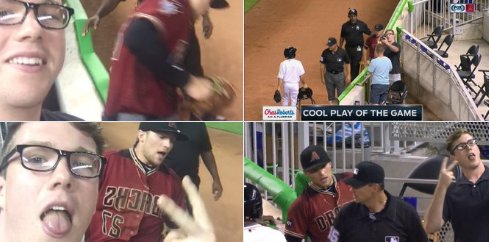 AZSports's tweet photo. That time when an alert Marlins fan got a selfie with Brandon Drury - https://t.co/umgWjduELf #HaboobBlog https://t.co/1MmNkLU7de