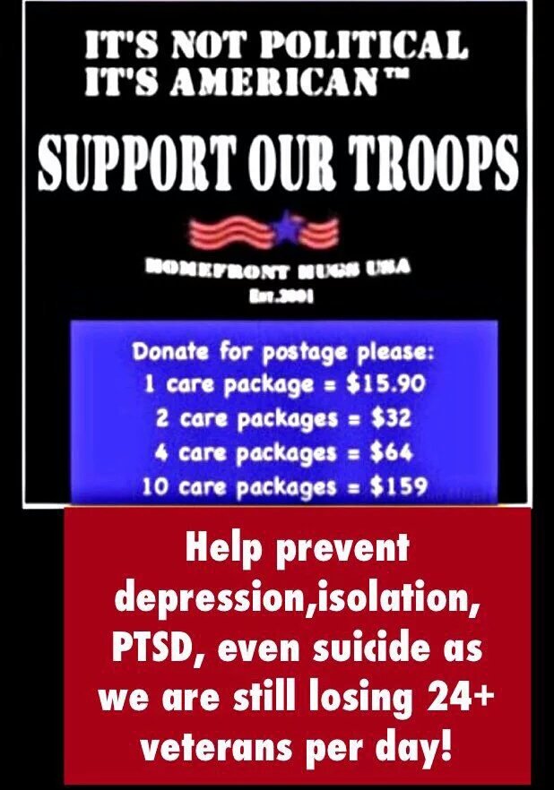 22NoMore's tweet photo. Want to help? @HomefrontHugs is looking for sponsors to cover postage on care packages. Who can help?? https://t.co/b9r3cNYYbA