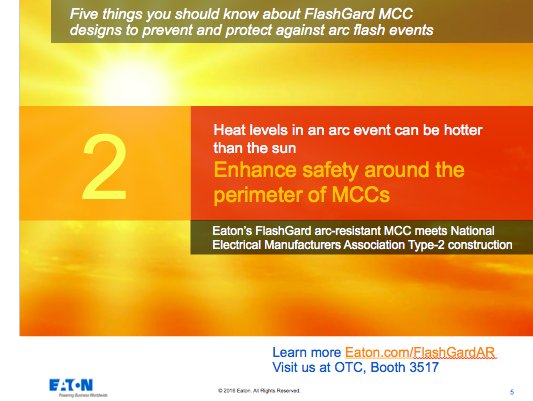 eatoncorp's tweet photo. 5 things to know about our #FlashGard arc-resistant #MCC: #2 It provides 360 degrees of protection #OTC2016 https://t.co/ia706T1Epy
