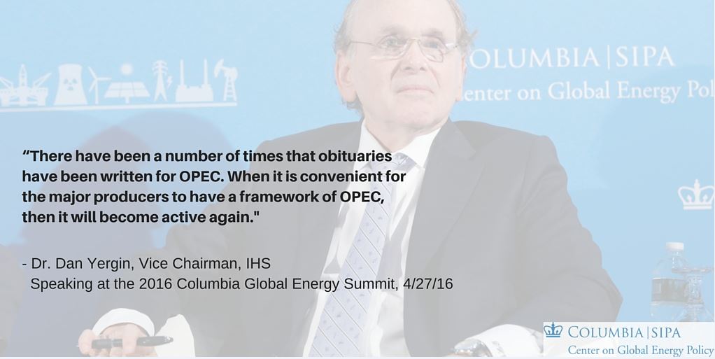 ColumbiaUEnergy's tweet photo. .@DanielYergin talked about #OPEC & #oil geopolitics at our #CGEP2016Summit. Watch the panel https://t.co/KxrDquvyhI https://t.co/1zt0njzdT0