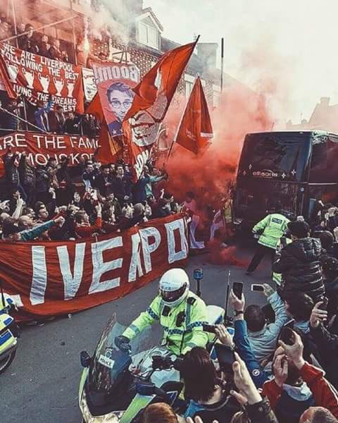Ultramaniatics's tweet photo. Liverpool fans in Anfield Road welcoming the team bus today https://t.co/EisOq3hmw6
