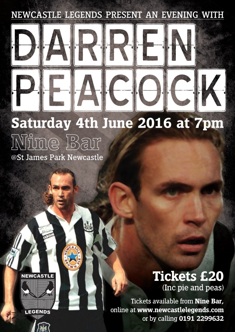Meet Darren Peacock At St James Park Sat June 4th Tickets £20 Includes Pie And Peas #NUFC
newcastlelegends.com