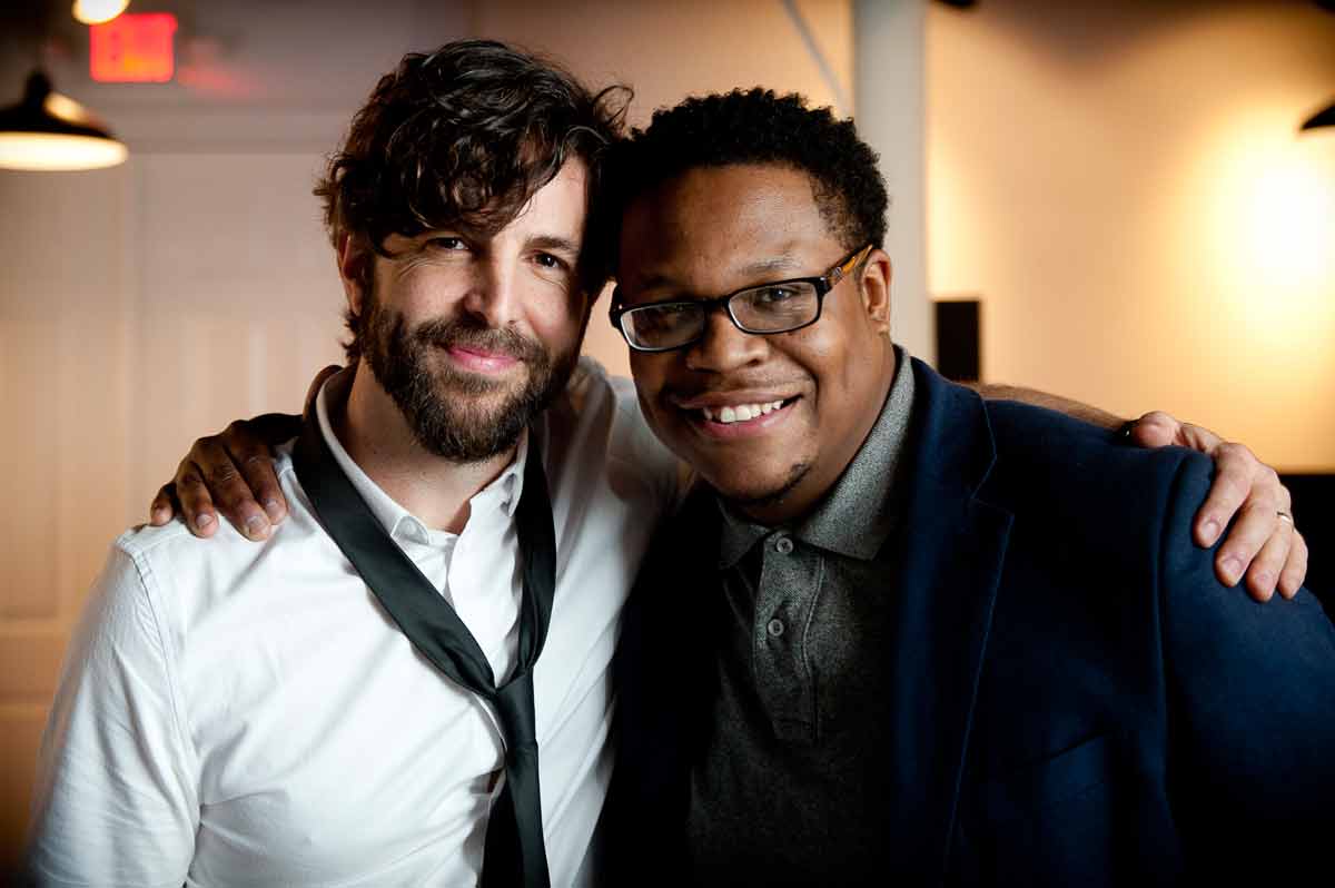 nightiselectric's tweet photo. A stolen moment w/Frontman Chad and #artist #PhreshLaundry at the @Indiegogo launch #party. https://t.co/eVaPXq6aOf https://t.co/l39xnutlLr