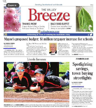 District4RILLB's tweet photo. @TheValleyBreeze front page photo to celebrate '16 Lincoln Little League #LLOpeningDay https://t.co/g4Qwowe4zh