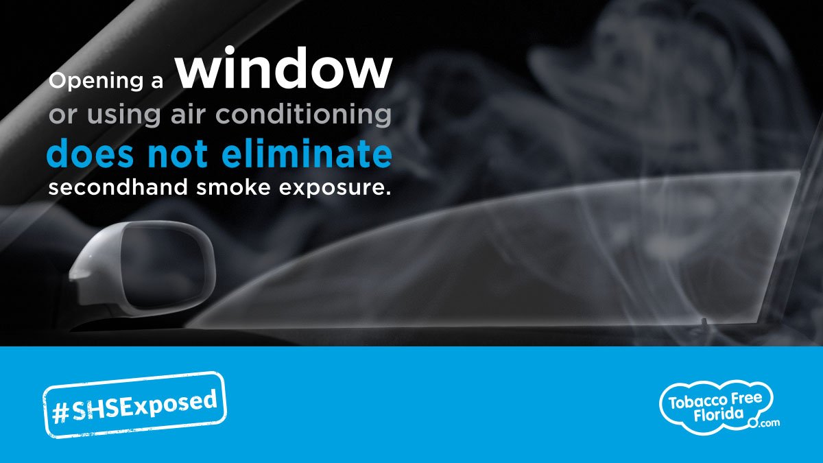 tobaccofreefla's tweet photo. Some think smoking in a car with the windows down doesn't harm passengers, but here's the truth. #SHSExposed https://t.co/KVmVK6VGmc