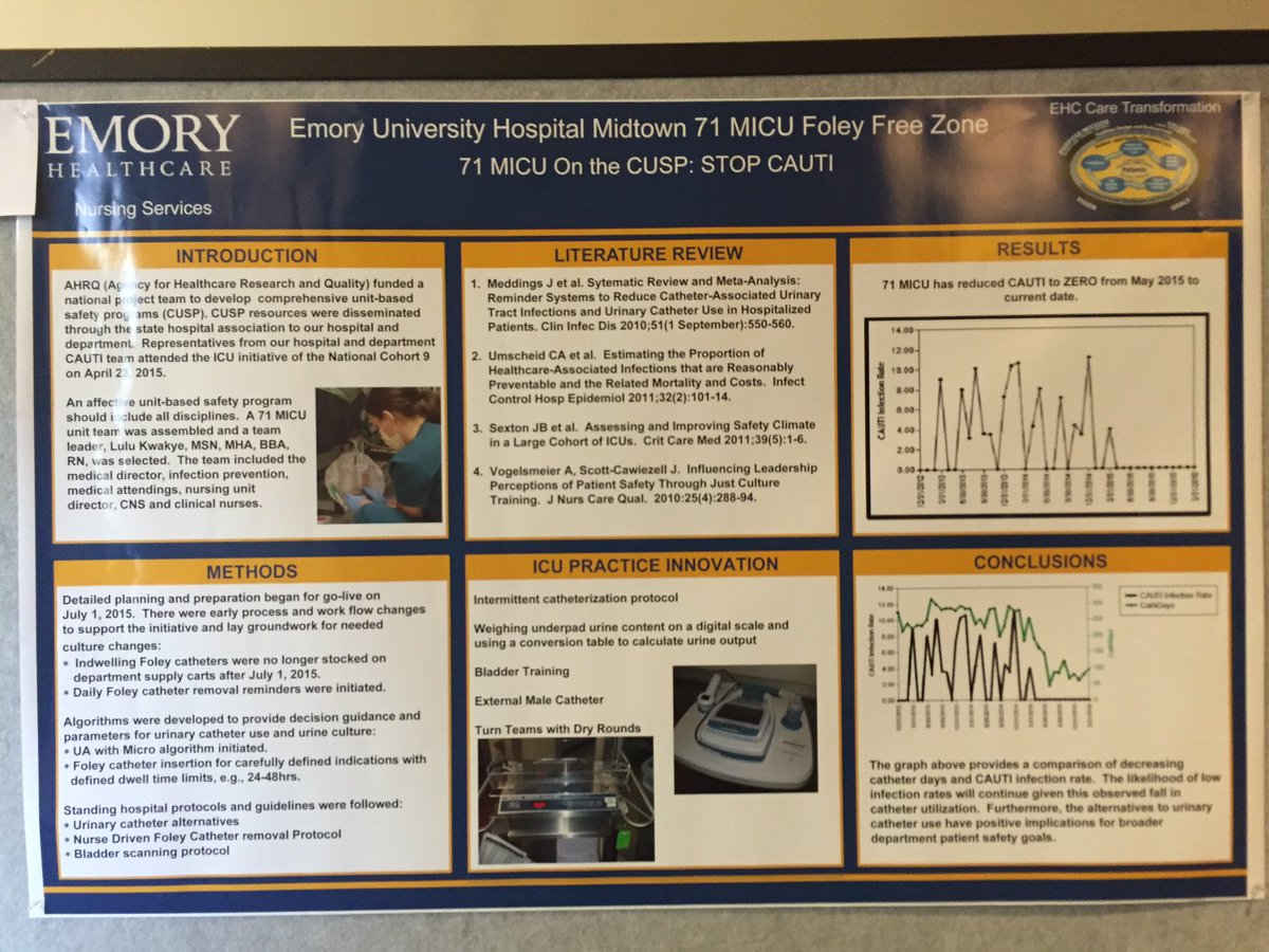SummitCritCare's tweet image. Reducing #CAUTI by creating a &quot;Foley-free zone&quot; - #healthcareinnovation @emoryhealthcare #CCS16 poster