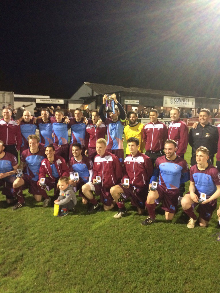 KCFL1516's tweet photo. Larkfield and New Hythe Wanderers celebrate winning the Les Leckie Cup beating Rolvenden 3-2 at Faversham. https://t.co/xCpIwybXuK