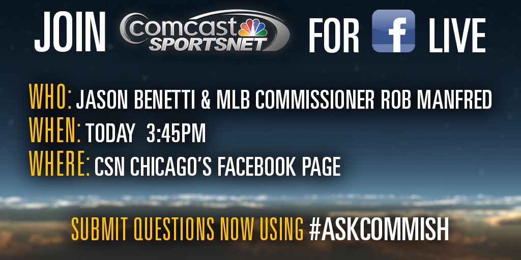 CHSN__'s tweet photo. Get your questions for MLB Commissioner Rob Manfred in before 3:45p using #AskCommish! Best ones read on our FB Live https://t.co/aCVacbXhrd