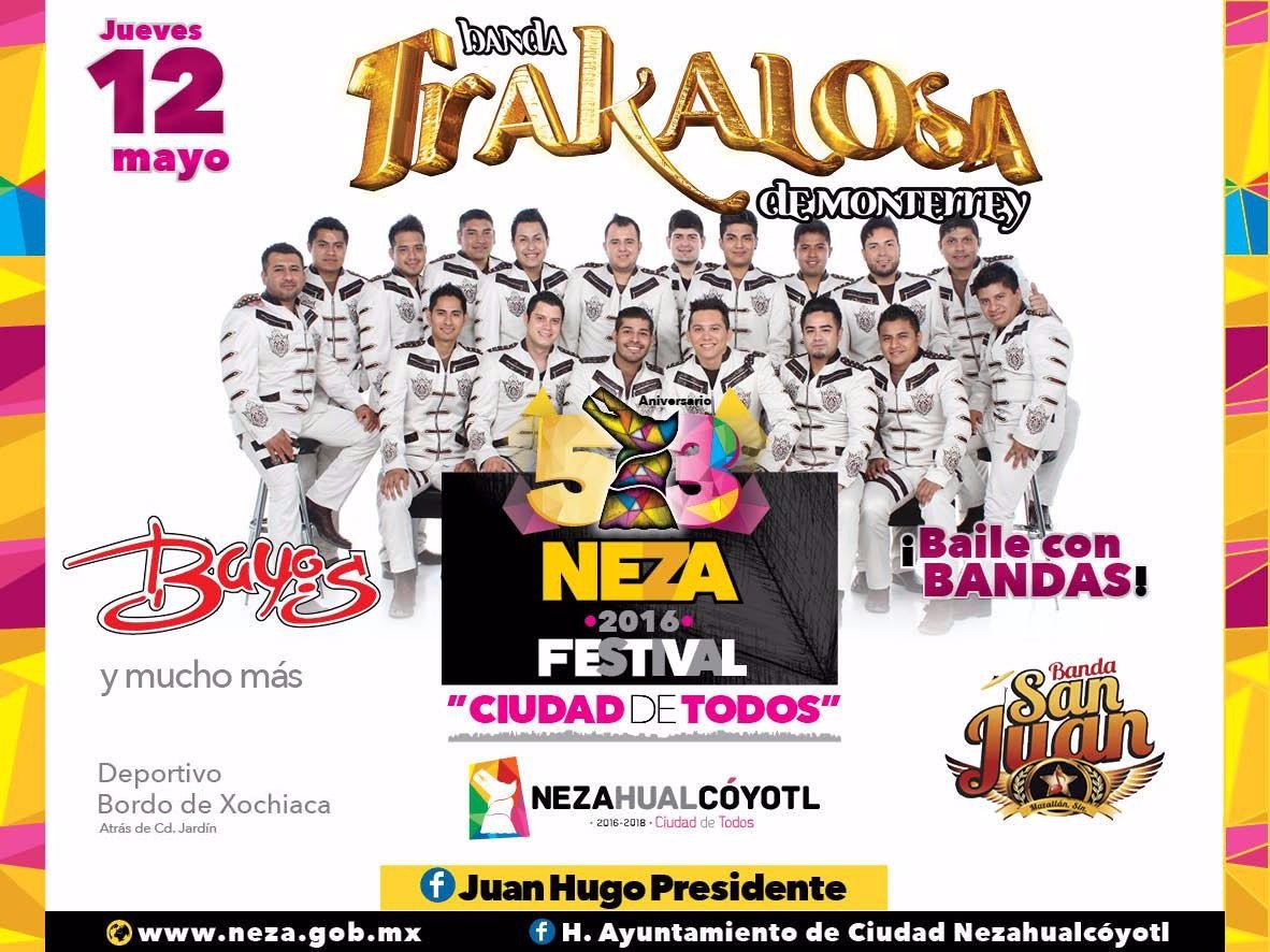 ObrasPubNeza's tweet photo. Te invitamos a ver en concierto a la Trakalosa de Monterrey, jueves 12 de mayo en el Deportivo Bordo de Xochiaca. https://t.co/wTD6TWeCNR