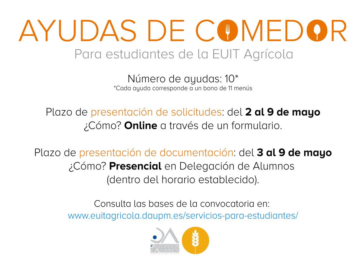 DAETSIAAB_UPM's tweet photo. ¡AYUDAS DE COMEDOR! ¡Aún puedes solicitar una para comer en la escuela!

Toda la info en https://t.co/hDBsQLd5lW https://t.co/w0b7fkTIVC