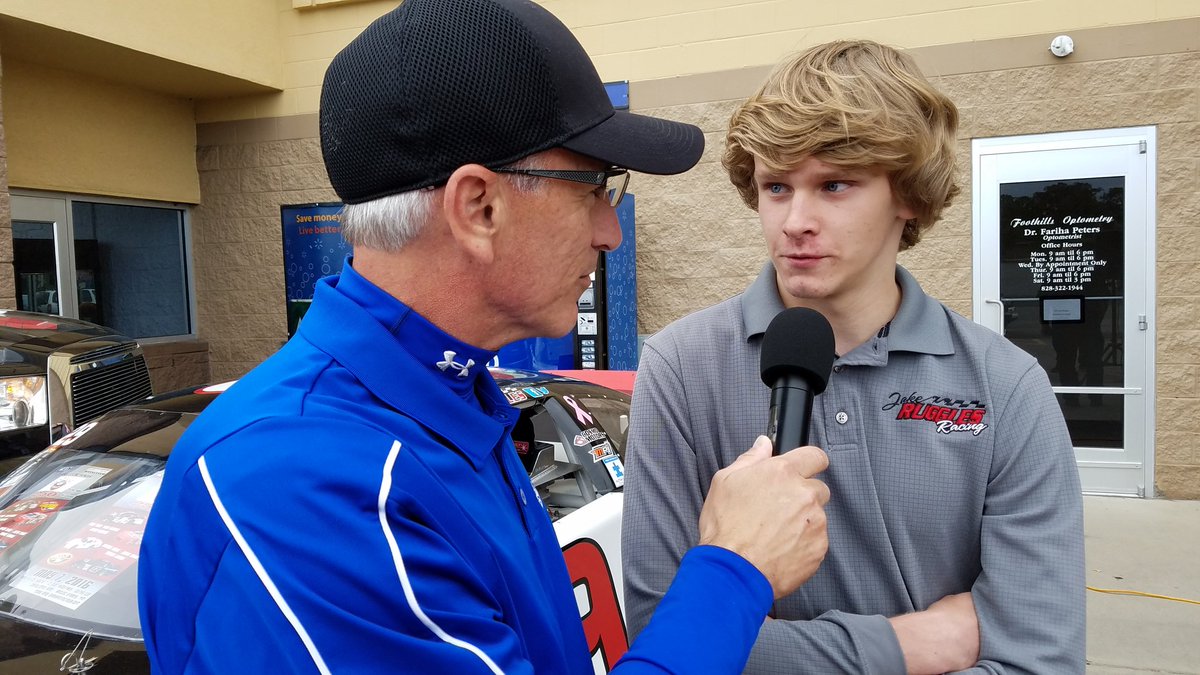 CARSTour's tweet photo. .@jakeruggles29 chats with @LBatycki from @PRNAtTheTrack and @CLTMotorSpdwy as part of the #Coke600 Trophy Tour. https://t.co/IGDtLnfv9R