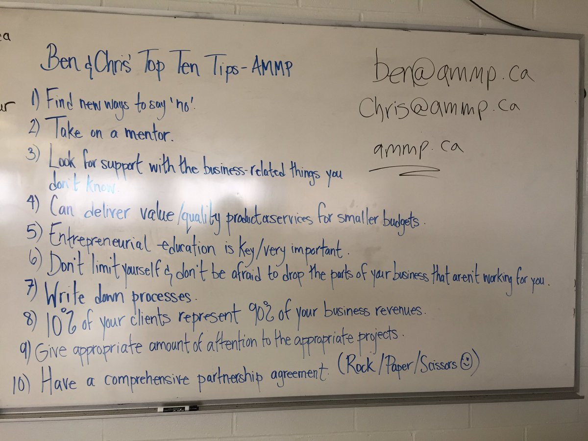 JeddoreGirl's tweet photo. #NSCC IT Entrepreneurial Work Term Top 10 Tips from @ammpsocial Thanks to Ben and Chris for sharing!#startuplife https://t.co/mhtW0zbMfq