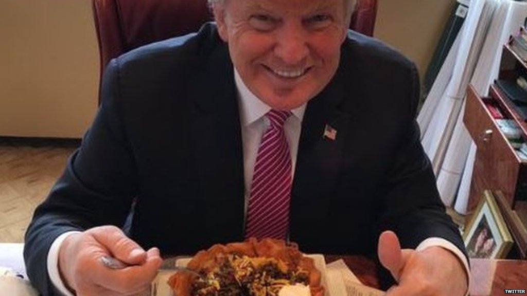 BBCWorld's tweet photo. .@realDonaldTrump celebrates #CincoDeMayo by sharing his love of taco bowls - and Hispanics
https://t.co/yIbIMAevzB https://t.co/snBQOzPms5