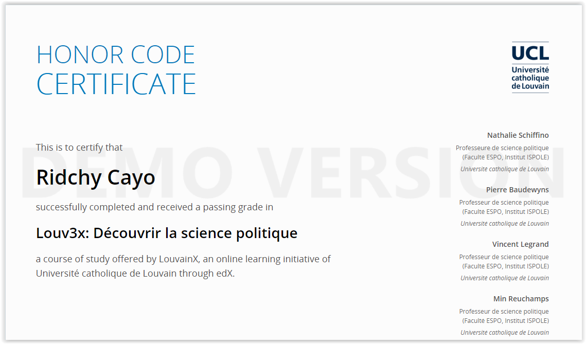 cridchy's tweet photo. Certification en science politique de l'Université Catholique Louvain Belgique.
#UCL #Belgique #cridchy #Haïti #edx https://t.co/GGZ87dPQs9