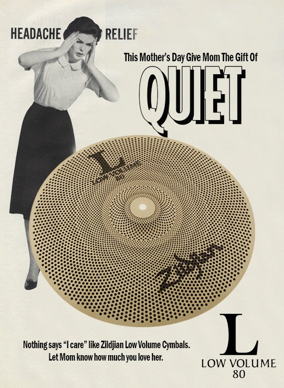 ZildjianCompany's tweet photo. This #MothersDay give #mom THE GIFT OF QUIET - buy her a set of Zildjian L80 #LowVolume cymbals! #MomLove  #sunday https://t.co/bMM5zjBB8D