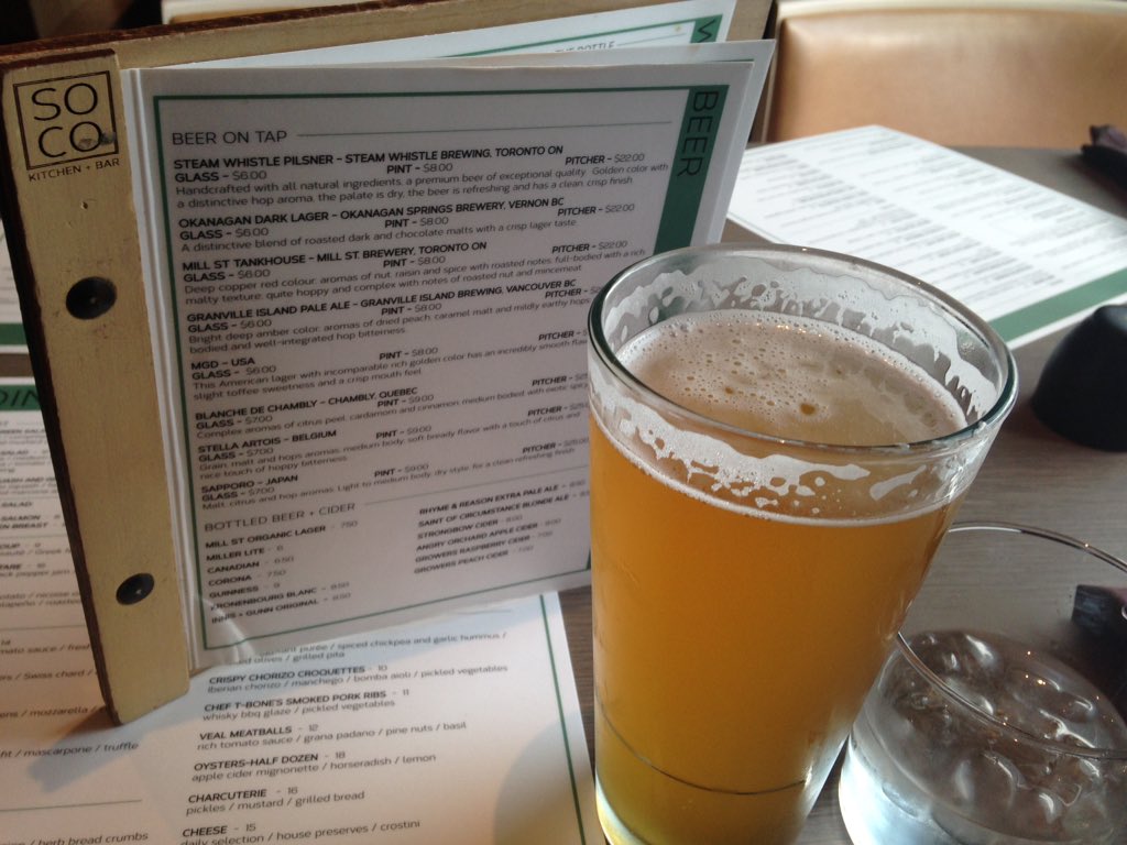MoVernie's tweet photo. Always a great place pre or post #Raptors or #Jays game. Nothin beat an ice cold at #SOCOKitchenBar #DeltaToronto https://t.co/tVAiT1rc6z