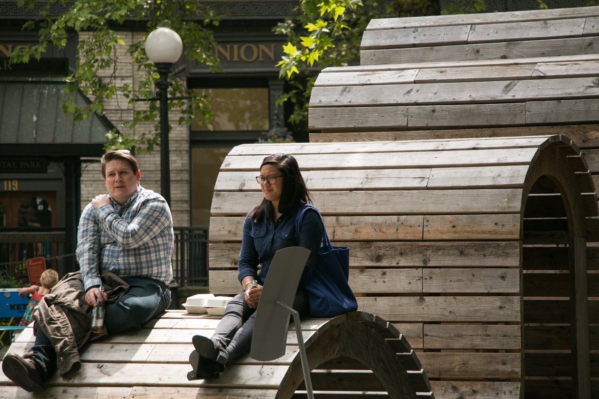 downtownseattle's tweet photo. #WhyRushHour when you could lounge around in Occidental Square? @urbancraft's Art Market starts soon. Come on down! https://t.co/tKaVWzY3Q4