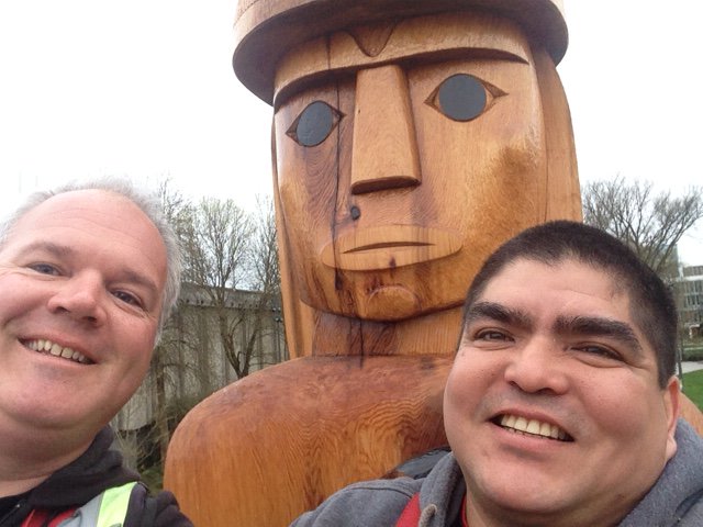 SyncraCorp's tweet photo. Brent Sparrow Jr. &amp; Adam Taylor posing w/ #Musqueam Post @UBC #UBC100 More details here: https://t.co/cVhAYHEMZx https://t.co/DQP8OEfGaO