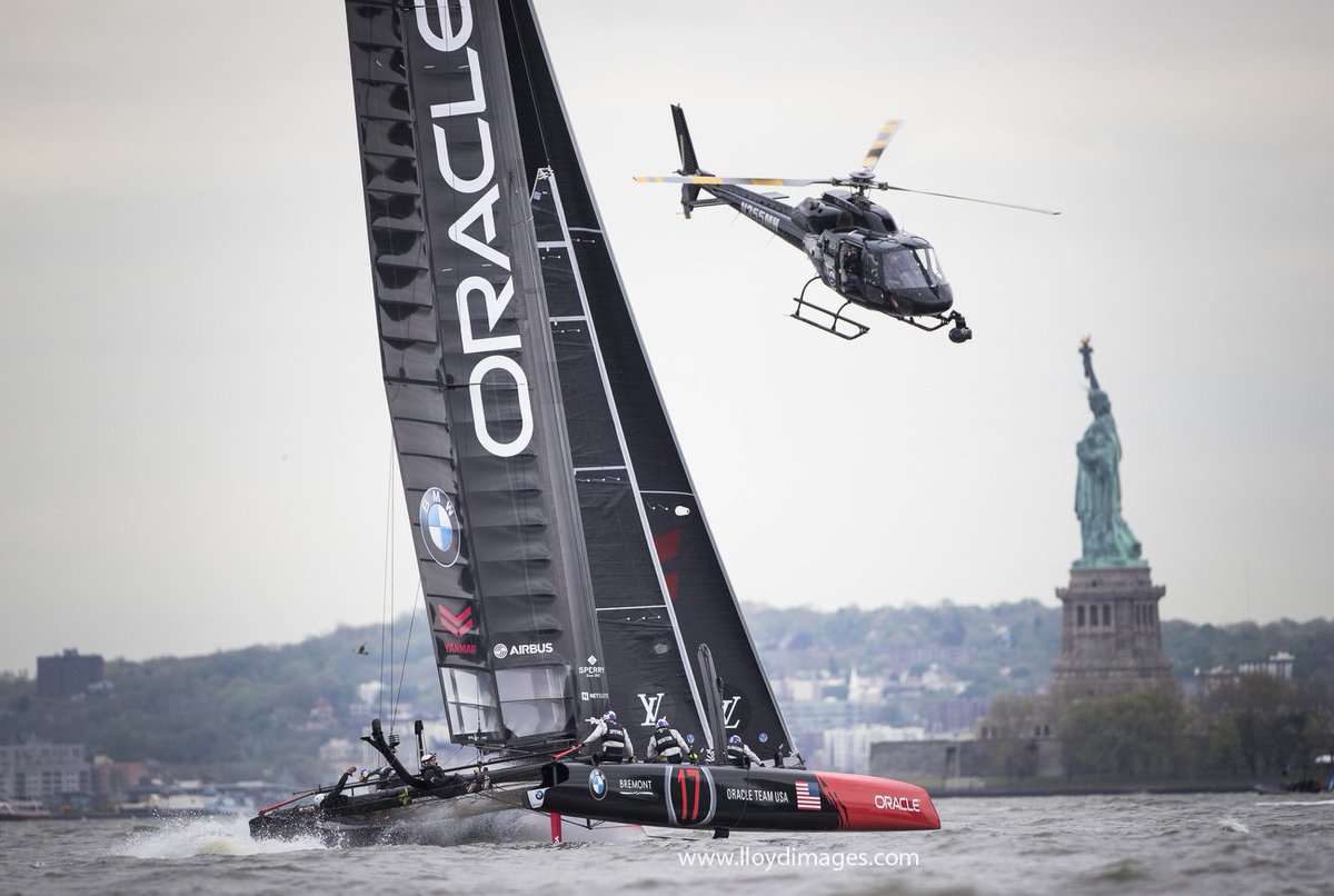 ACWS Foiling as Lady Liberty looks over the Hudson River today. #LVACWSNY