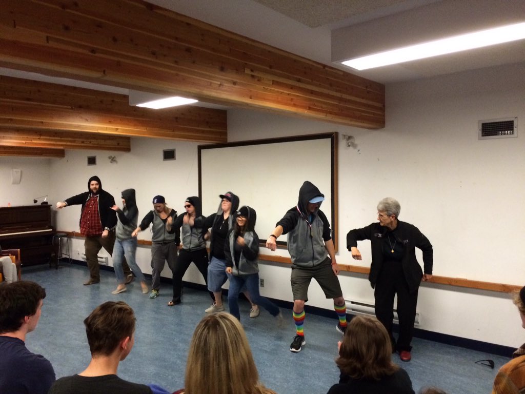 ycivictoria's tweet photo. Teachers throwing down the gauntlet at the talent show...and Judy Tethong in the middle of it. WOW! #yci2016 https://t.co/Y6vXs1xSRj