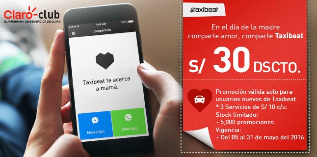 ClaroPeru's tweet photo. Obtén S/10 dscto en tus 3 primeros viajes de Taxibeat. Ingresa el código "CLARO" en el app: https://t.co/LZ0UjZQiqH https://t.co/Q5XRskqyU6