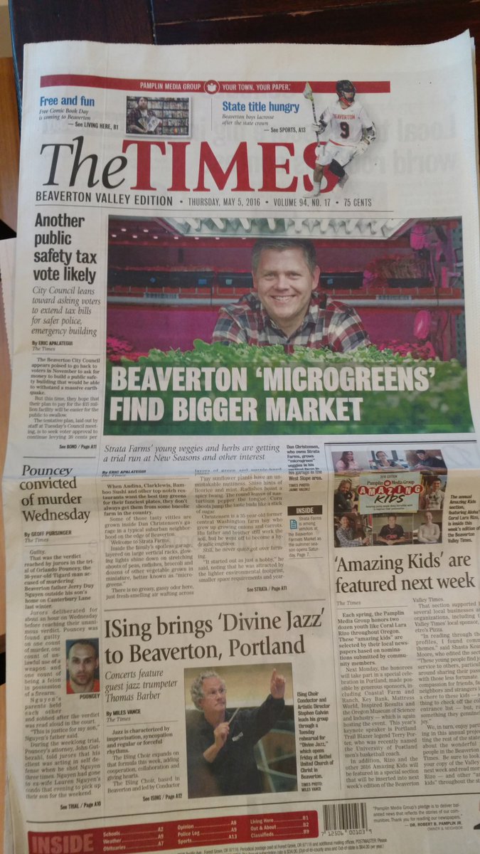 StrataFarms's tweet image. Didn't realize it but the Beaverton Valley Times article was front and center this morning!